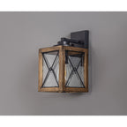 NL83719 Rowley Outdoor Small Wall Lamp Wood Effect & Black/Clear Glass