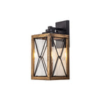 NL83729 Rowley Outdoor Large Wall Lamp Wood Effect & Black/Clear Glass