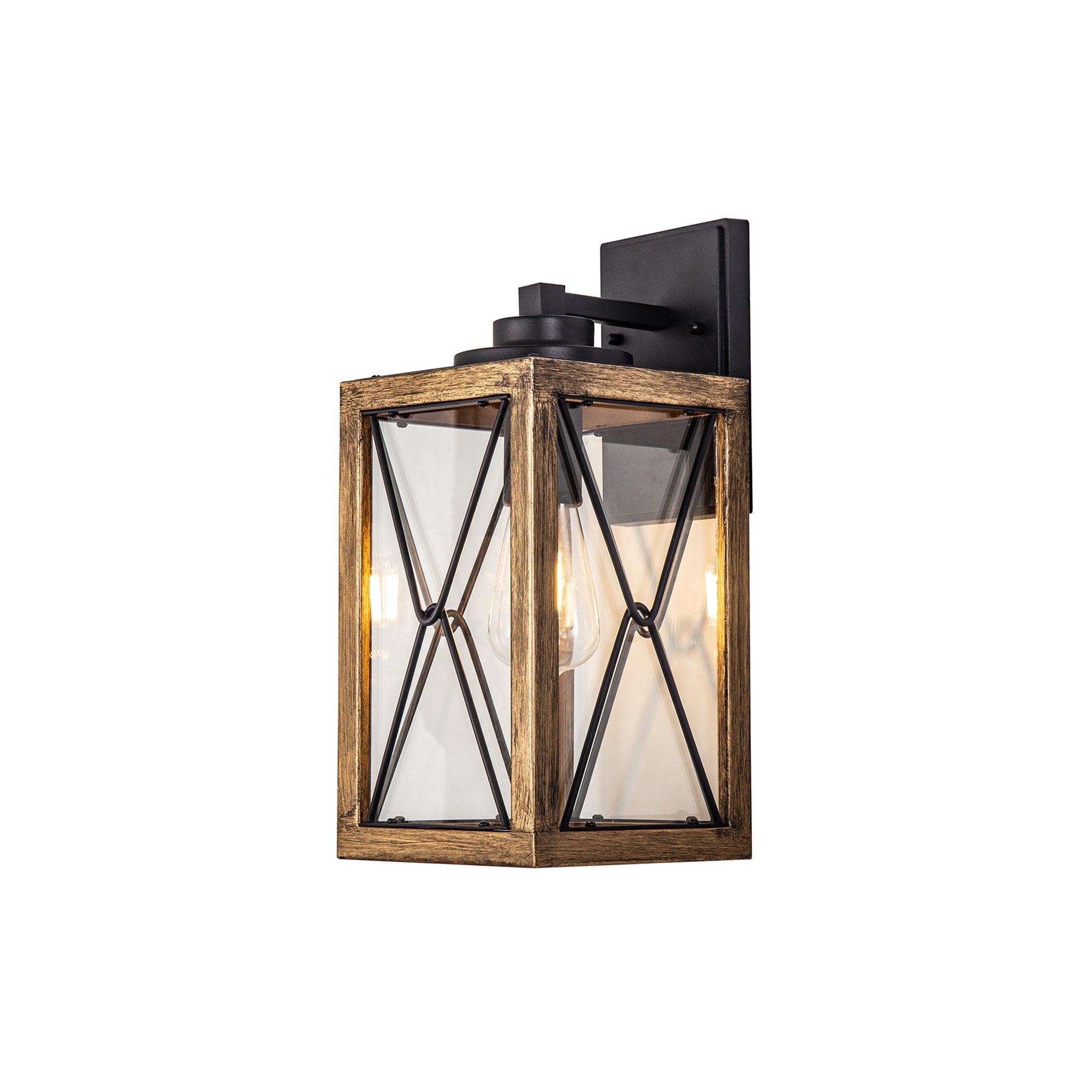 NL83729 Rowley Outdoor Large Wall Lamp Wood Effect & Black/Clear Glass