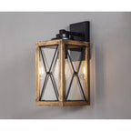 NL83729 Rowley Outdoor Large Wall Lamp Wood Effect & Black/Clear Glass