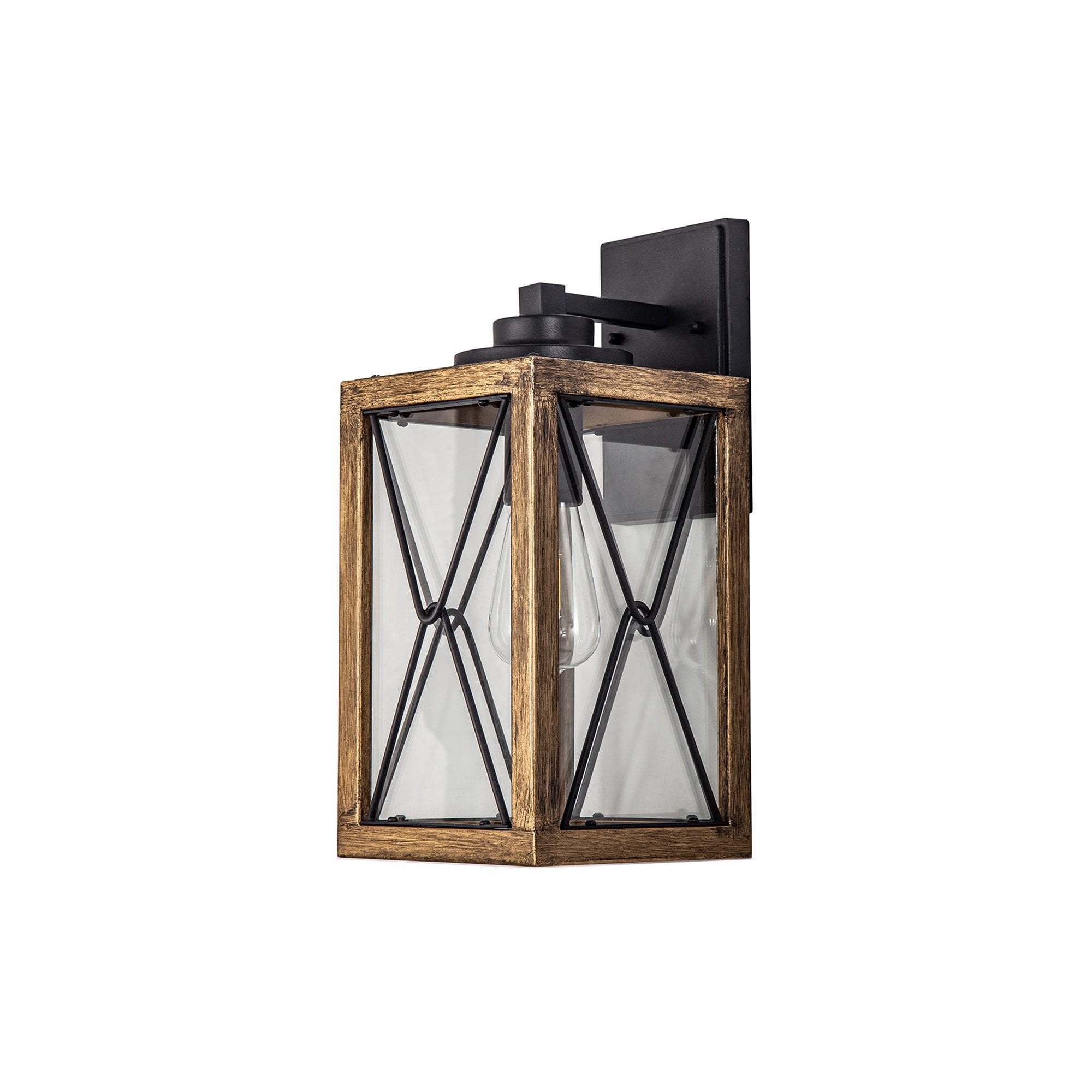 NL83729 Rowley Outdoor Large Wall Lamp Wood Effect & Black/Clear Glass