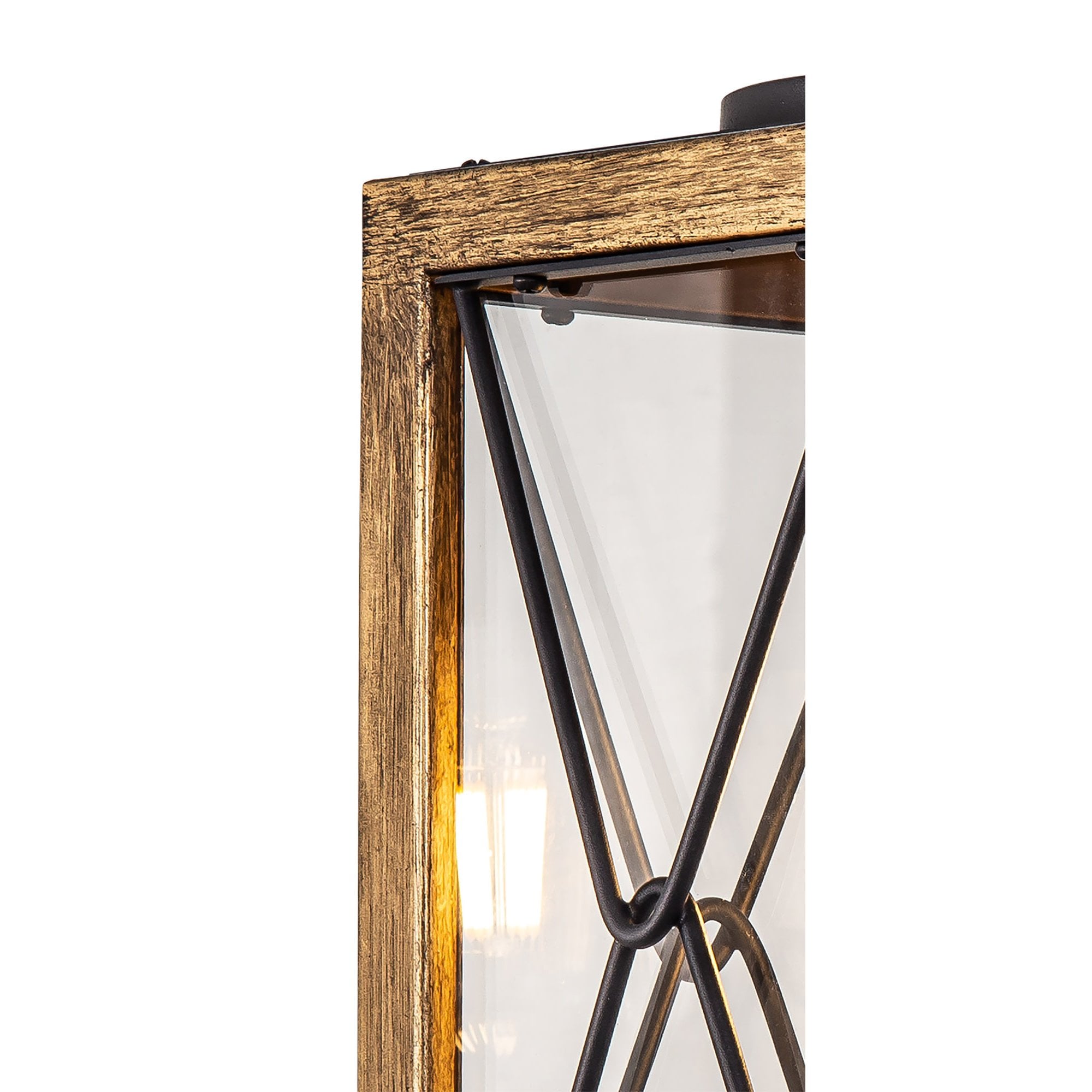 NL83729 Rowley Outdoor Large Wall Lamp Wood Effect & Black/Clear Glass