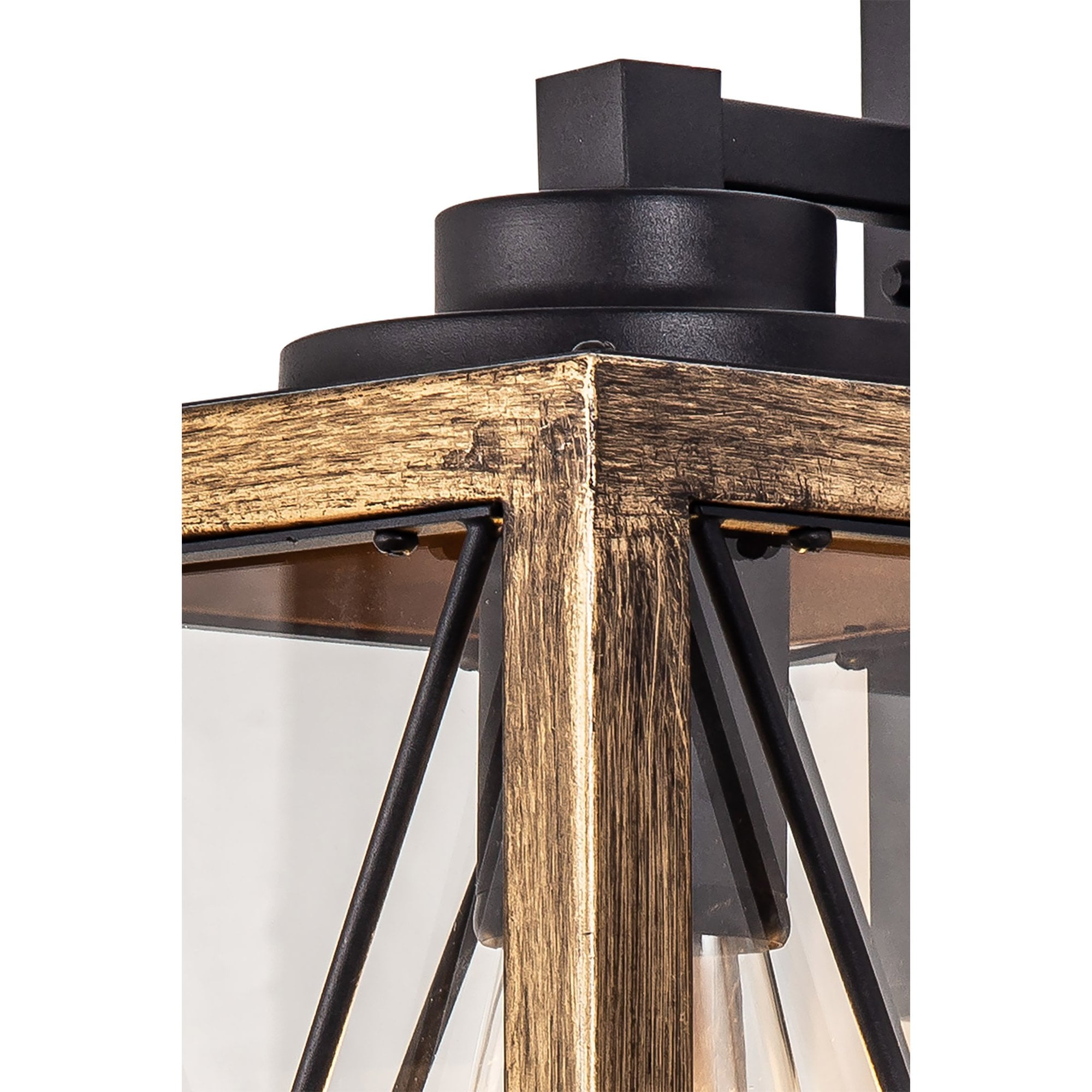 NL83729 Rowley Outdoor Large Wall Lamp Wood Effect & Black/Clear Glass
