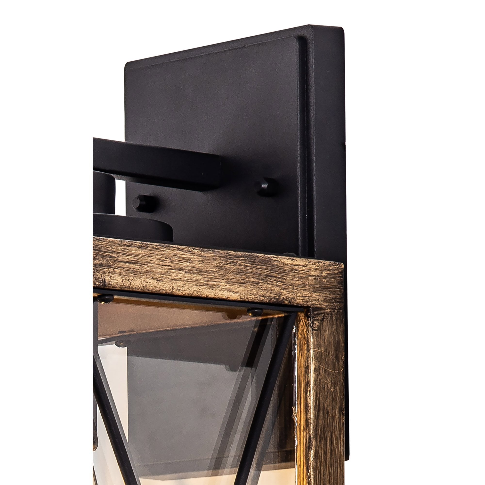 NL83729 Rowley Outdoor Large Wall Lamp Wood Effect & Black/Clear Glass