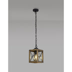 NL83739 Rowley Outdoor Pendant Wood Effect & Black/Clear Glass