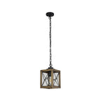 NL83739 Rowley Outdoor Pendant Wood Effect & Black/Clear Glass