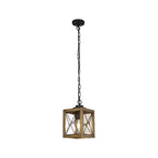 NL83739 Rowley Outdoor Pendant Wood Effect & Black/Clear Glass
