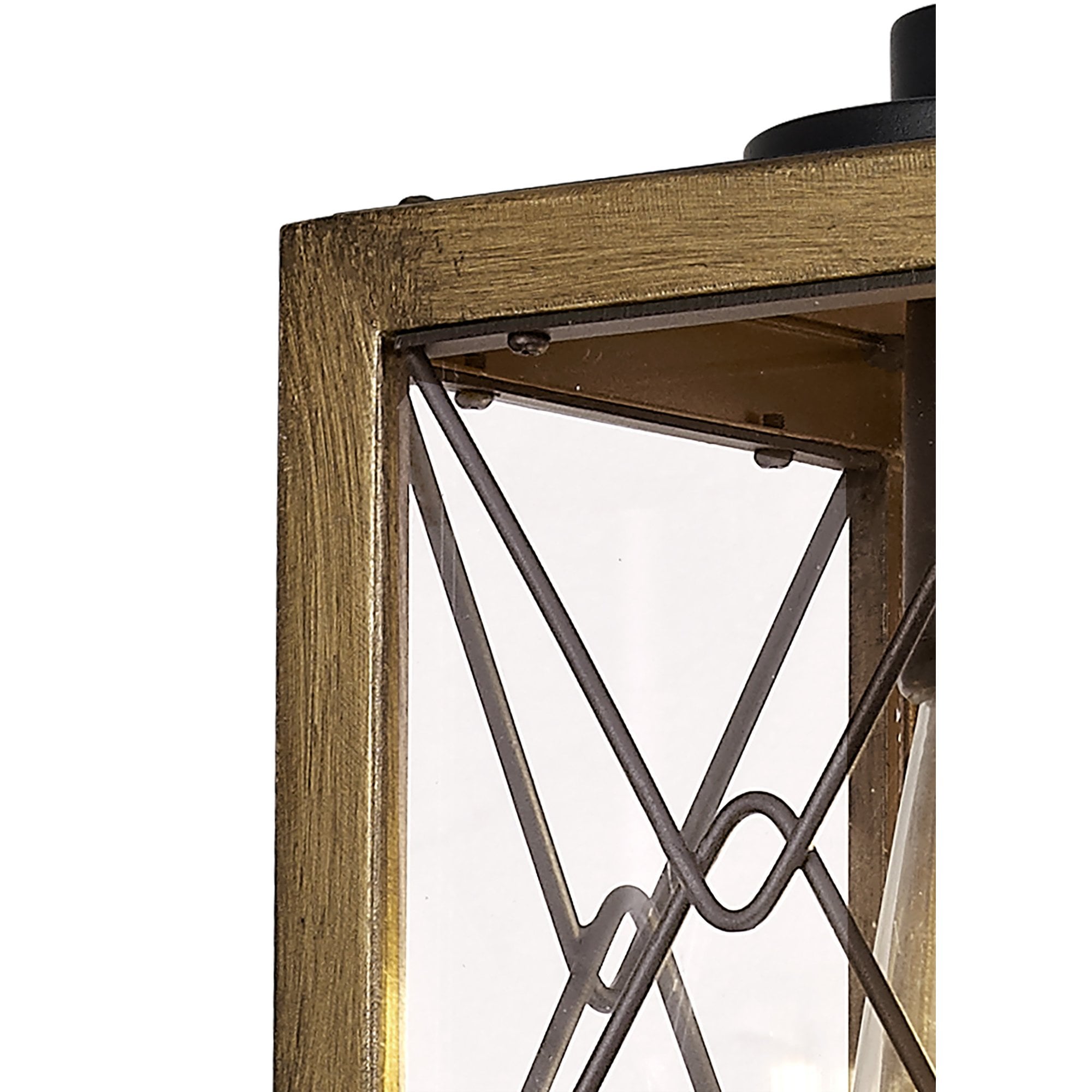 NL83739 Rowley Outdoor Pendant Wood Effect & Black/Clear Glass