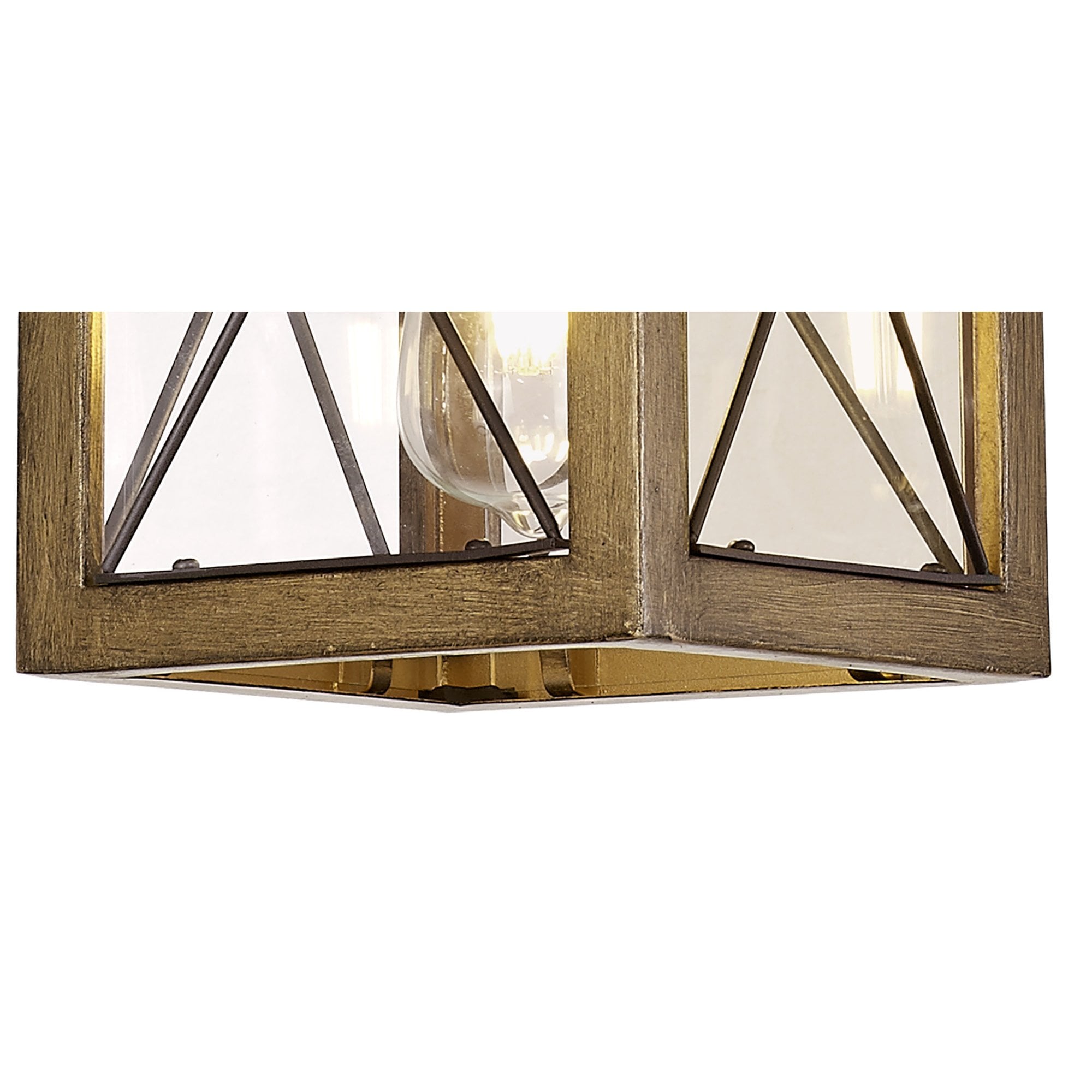 NL83739 Rowley Outdoor Pendant Wood Effect & Black/Clear Glass