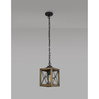 NL83739 Rowley Outdoor Pendant Wood Effect & Black/Clear Glass