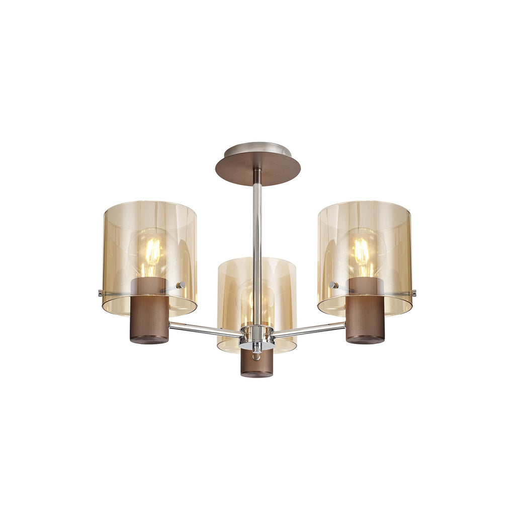 NL84039 Tokyo Semi Ceiling 3 Light Mocha/Amber Glass