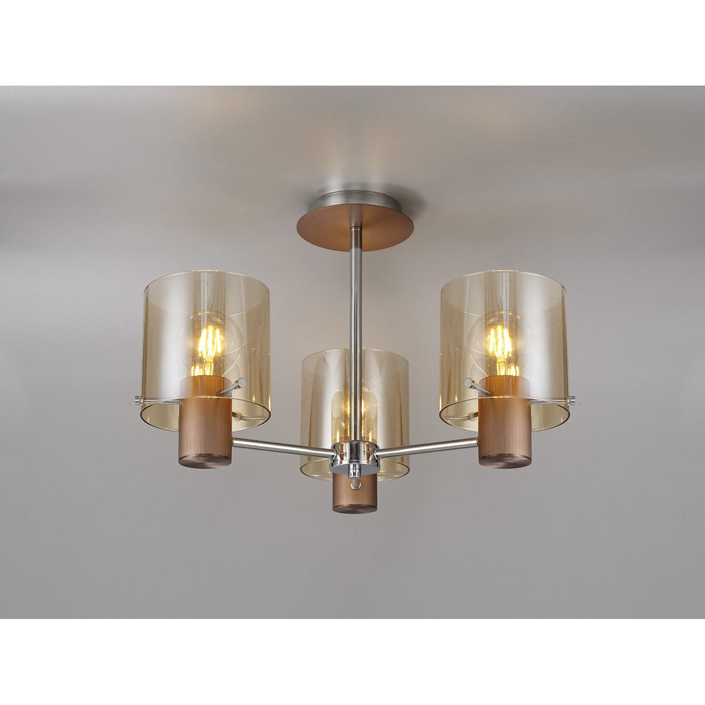 NL84039 Tokyo Semi Ceiling 3 Light Mocha/Amber Glass