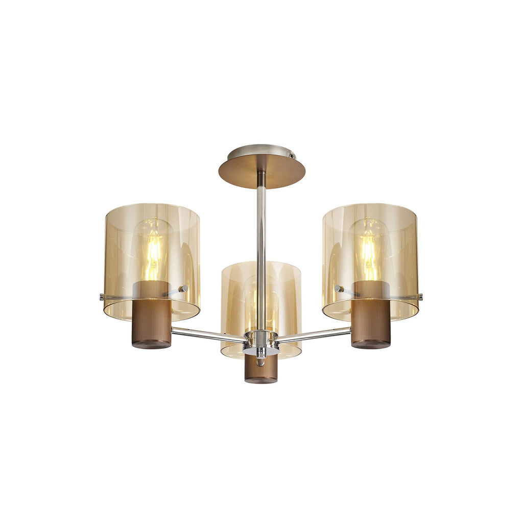 NL84039 Tokyo Semi Ceiling 3 Light Mocha/Amber Glass
