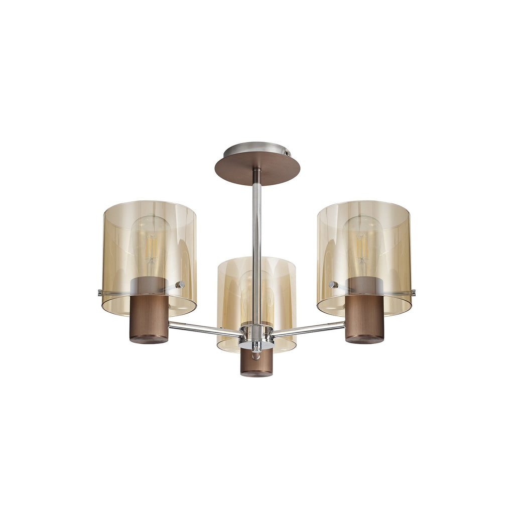 NL84039 Tokyo Semi Ceiling 3 Light Mocha/Amber Glass