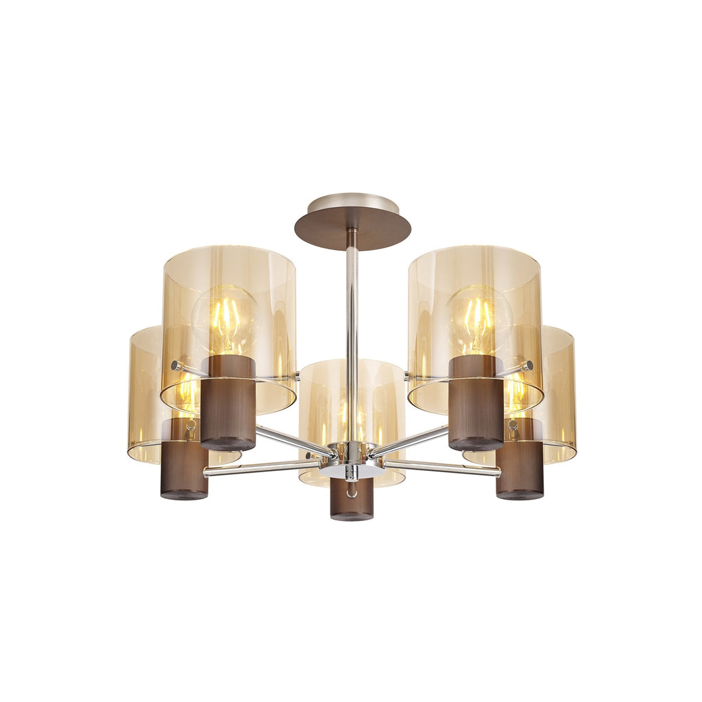 NL84049 Tokyo Semi Ceiling 5 Light Mocha/Amber Glass