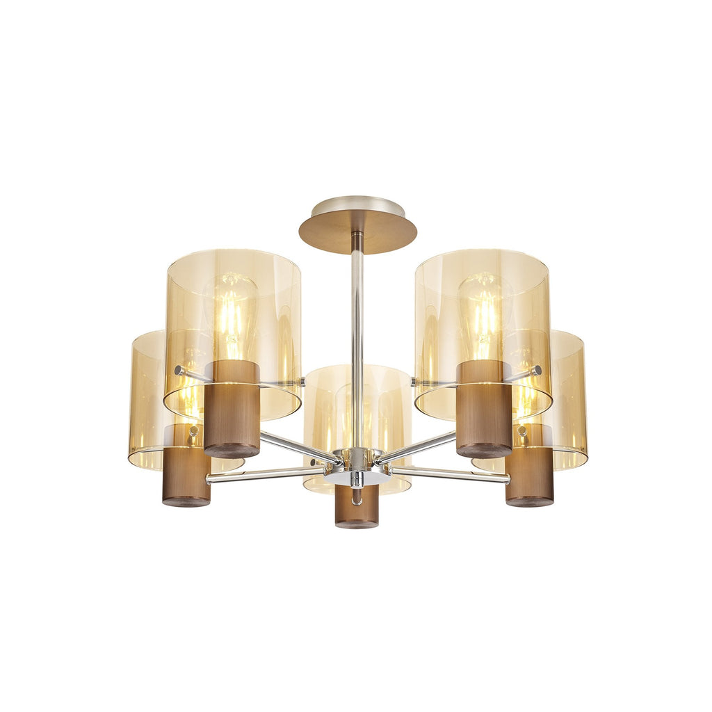 NL84049 Tokyo Semi Ceiling 5 Light Mocha/Amber Glass
