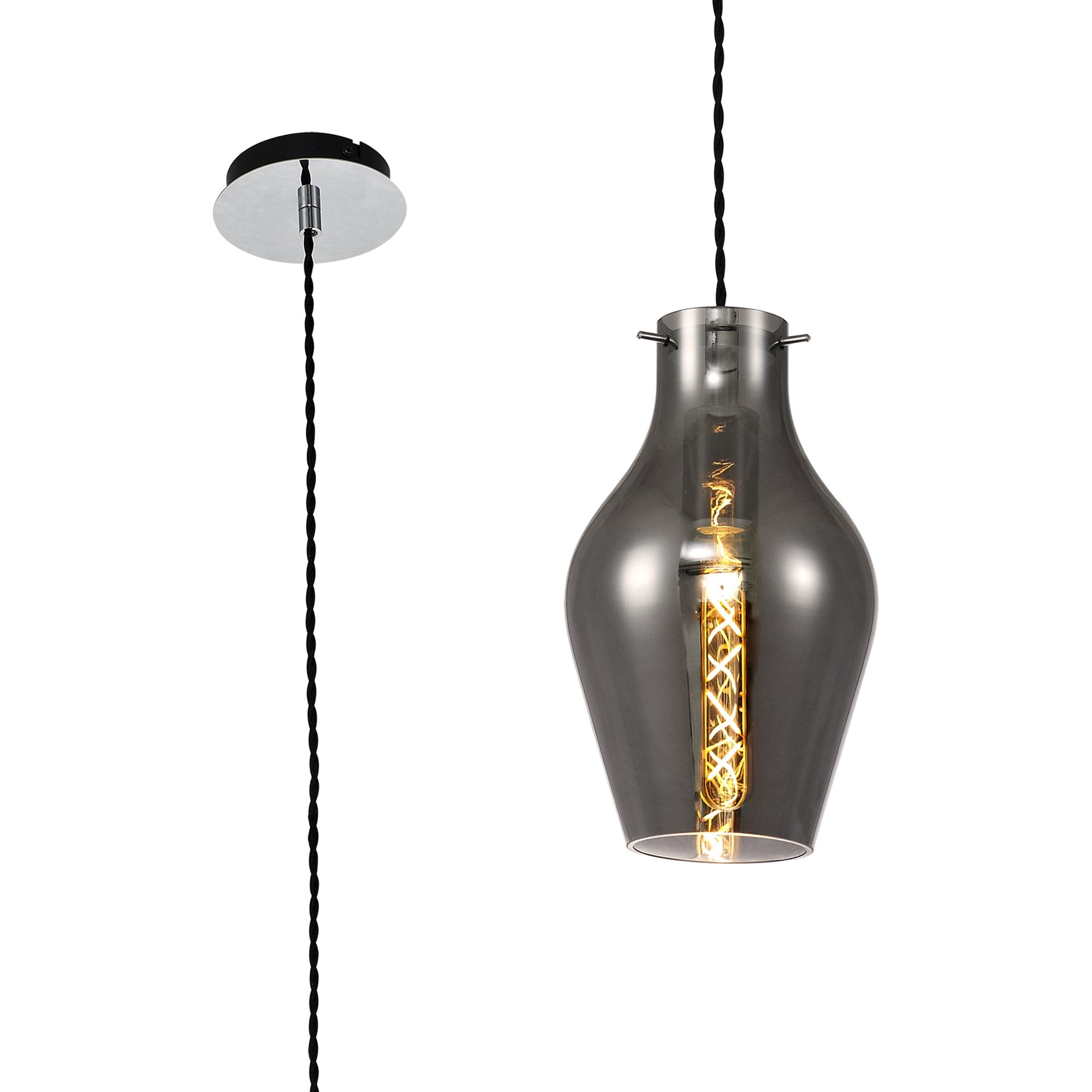 NL84149 Zen Pendant 17cm Round Chrome & Smoke