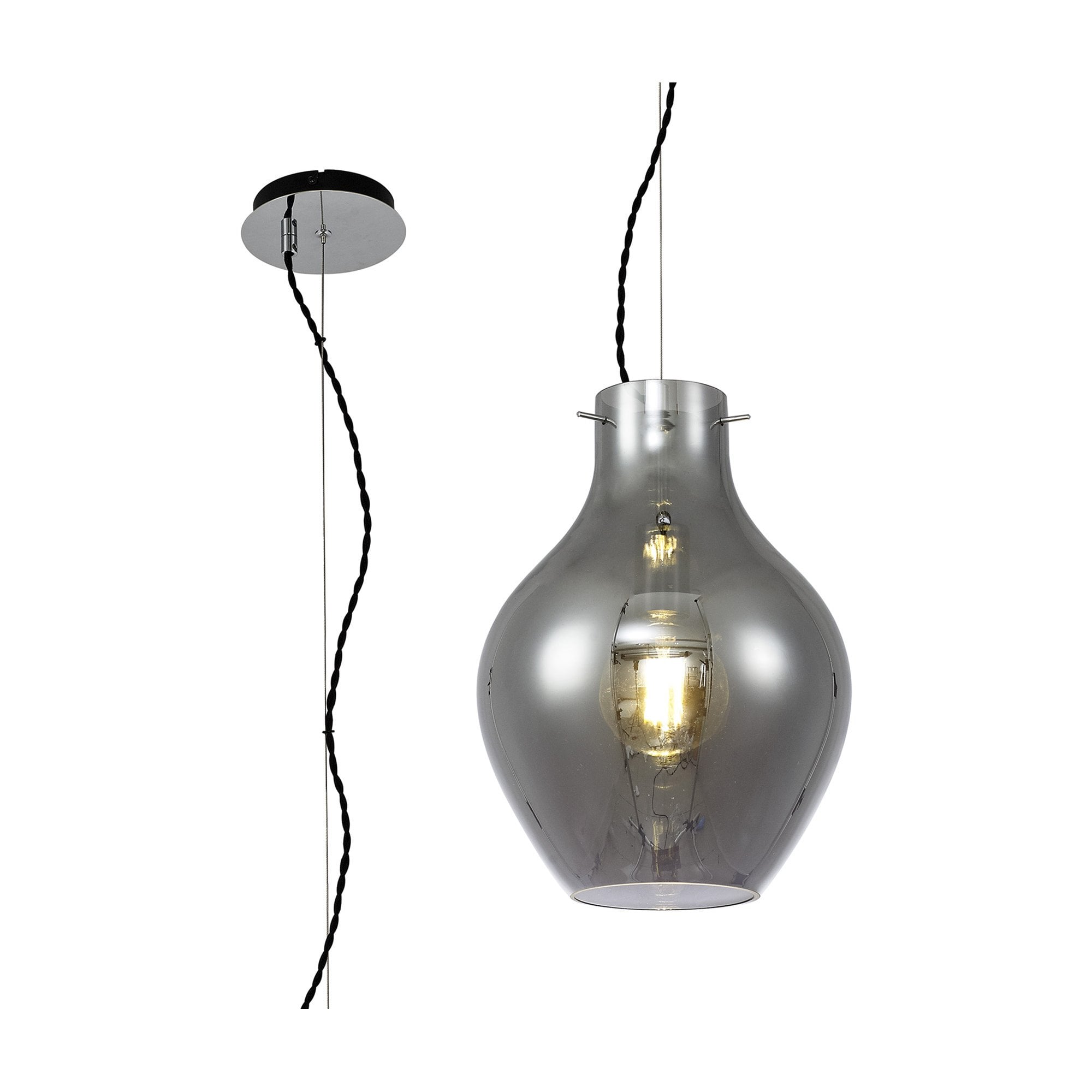 NL84159 Zen Pendant 28cm Round Chrome & Smoke
