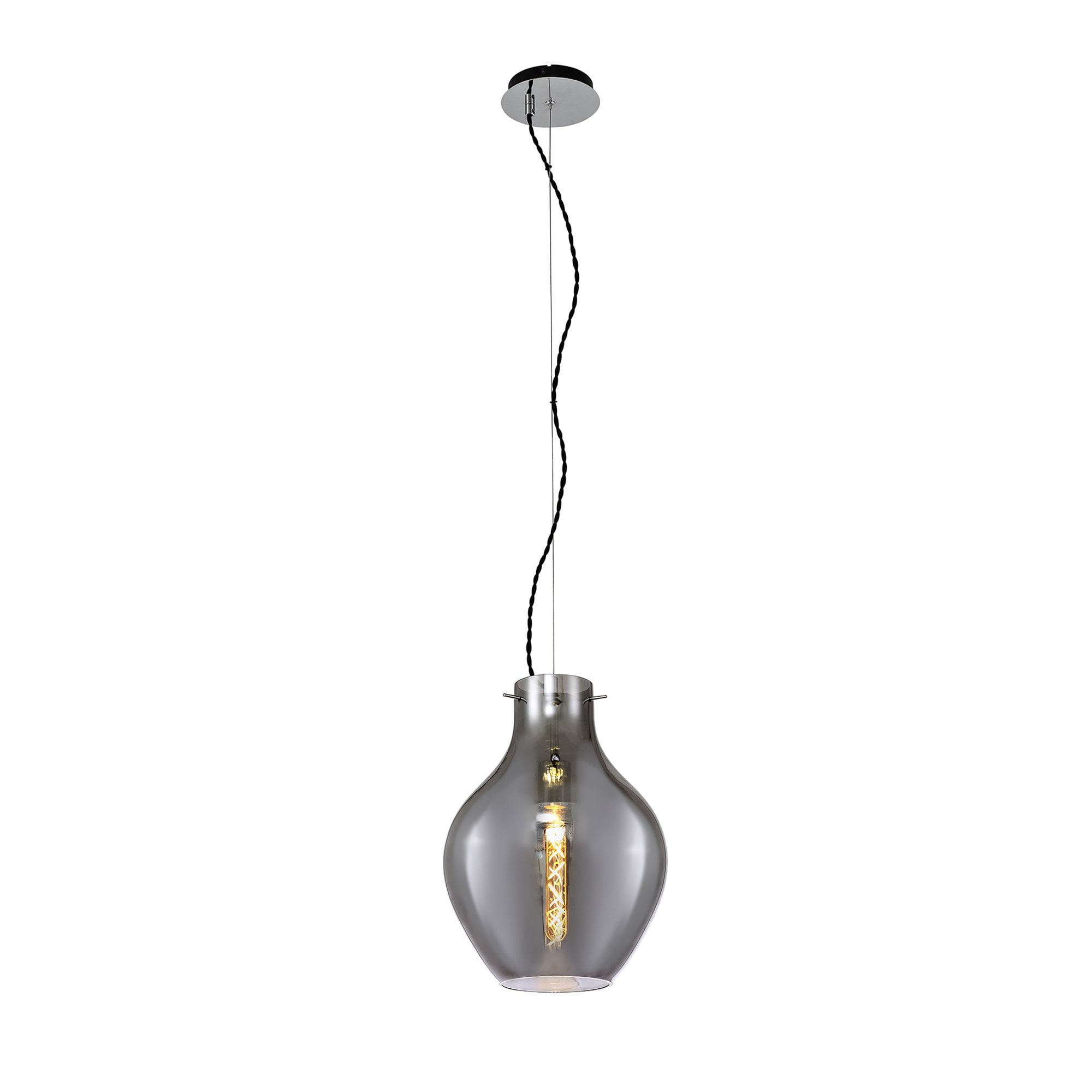 NL84159 Zen Pendant 28cm Round Chrome & Smoke