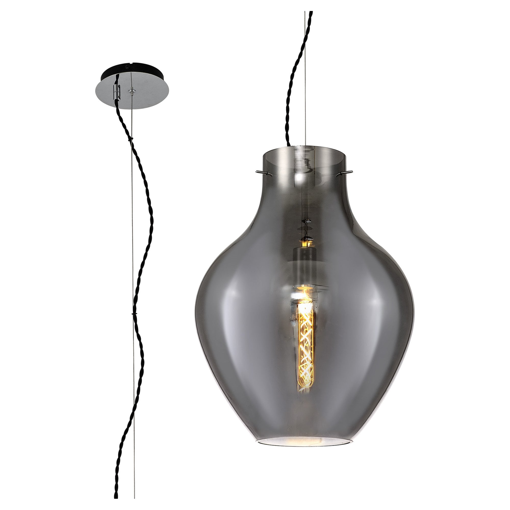 NL84169 Zen Pendant 38cm Round Chrome & Smoke
