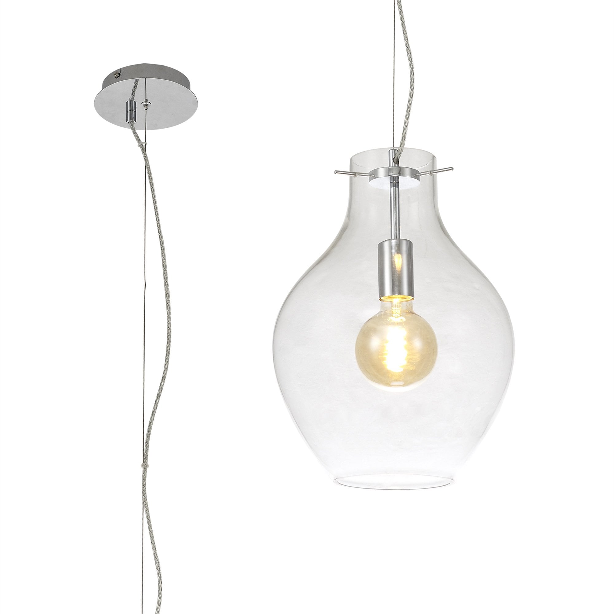 NL84189 Zen Pendant 28cm Round Chrome & Clear