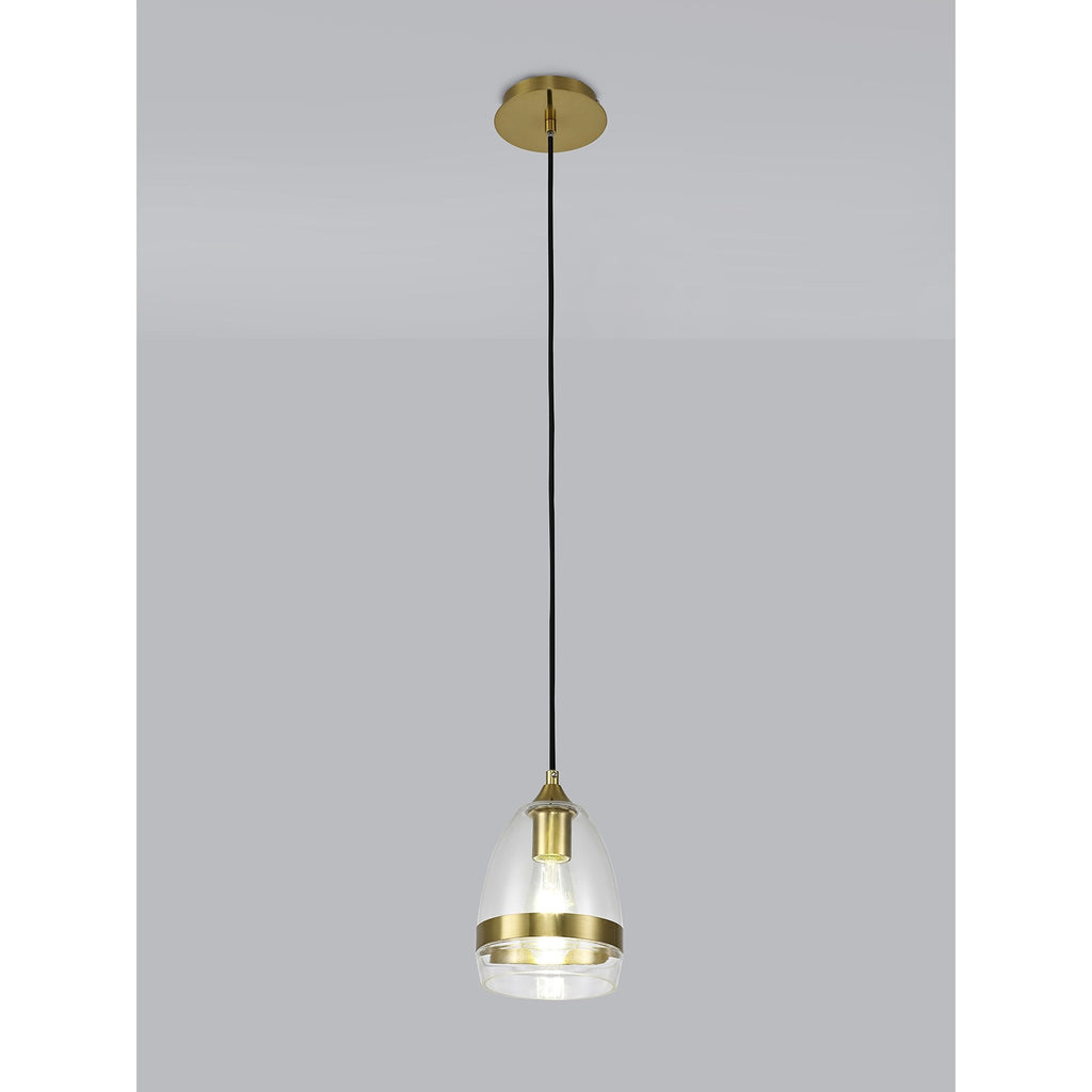 NL84209 Kane Pendant 15cm Cone Ancient Brass & Clear