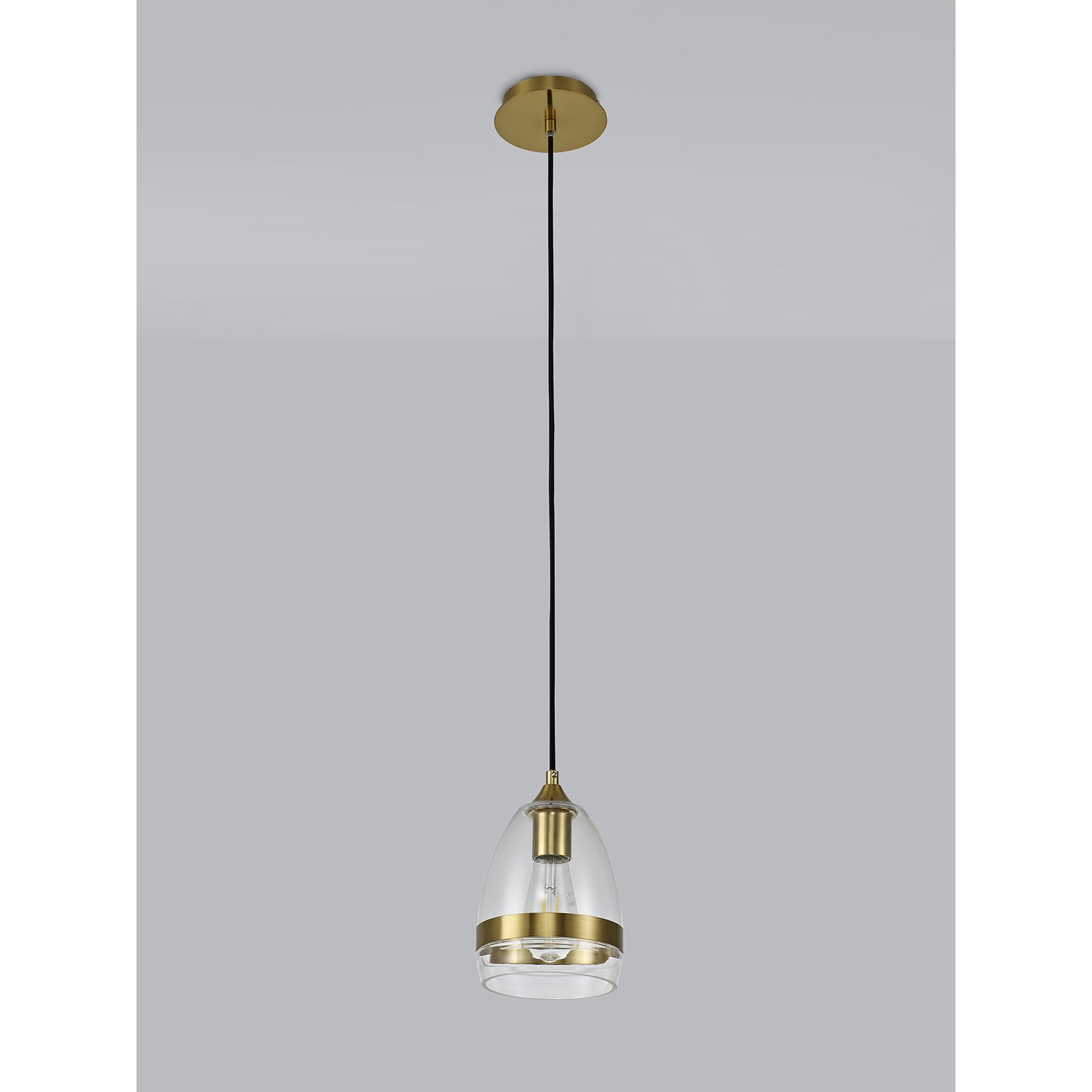 NL84209 Kane Pendant 15cm Cone Ancient Brass & Clear