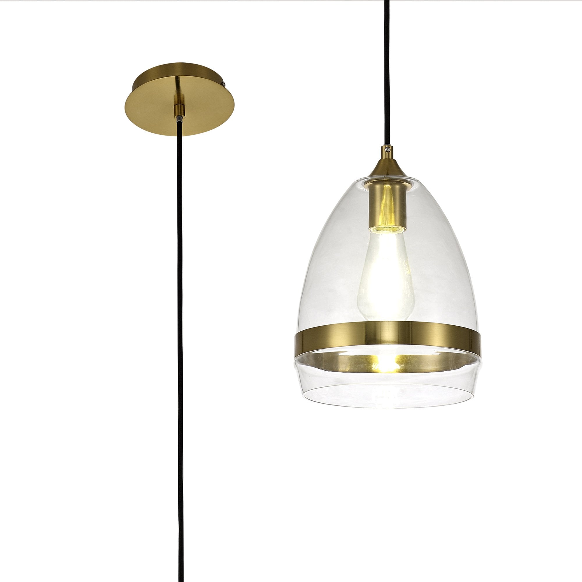 NL84219 Kane Pendant 20cm Cone Ancient Brass & Clear
