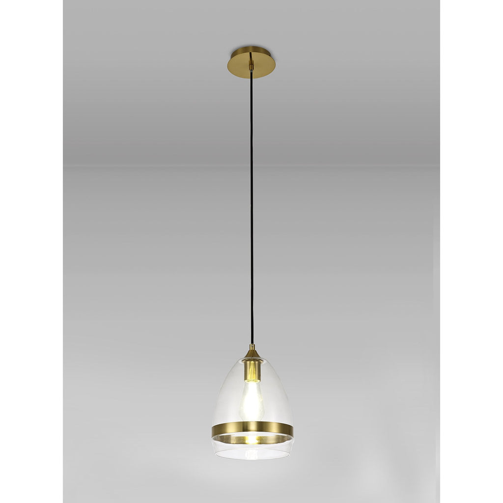 NL84219 Kane Pendant 20cm Cone Ancient Brass & Clear