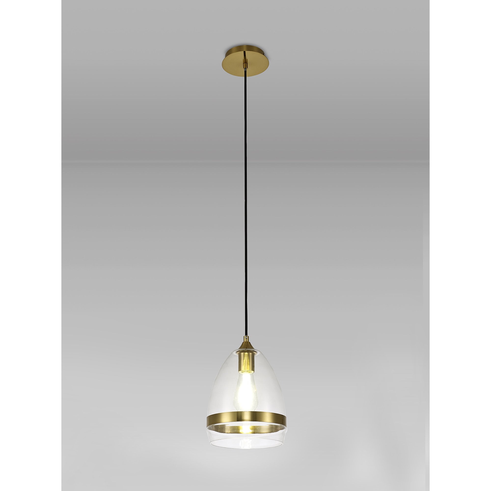 NL84219 Kane Pendant 20cm Cone Ancient Brass & Clear