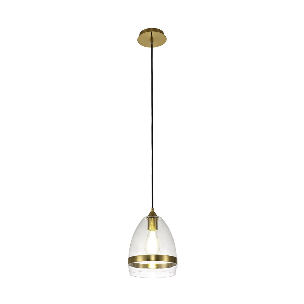 NL84219 Kane Pendant 20cm Cone Ancient Brass & Clear