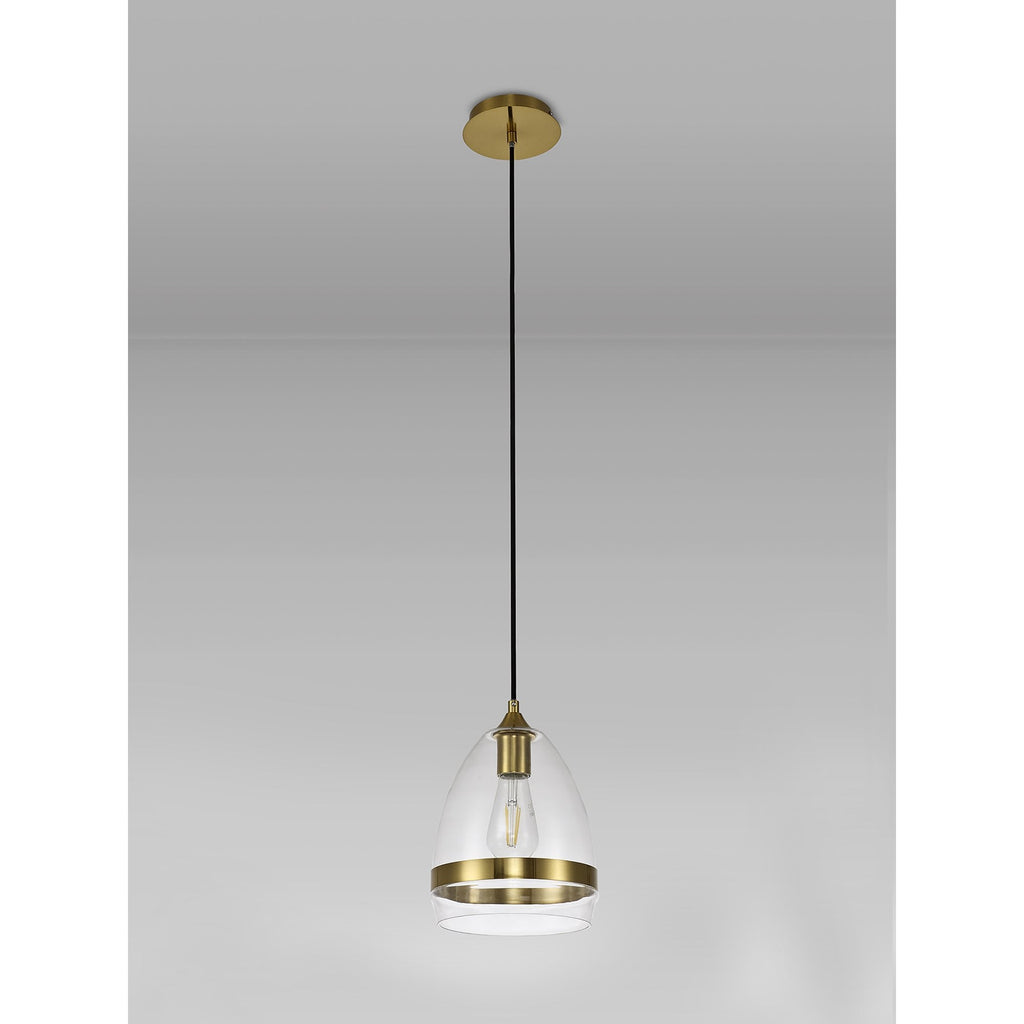 NL84219 Kane Pendant 20cm Cone Ancient Brass & Clear