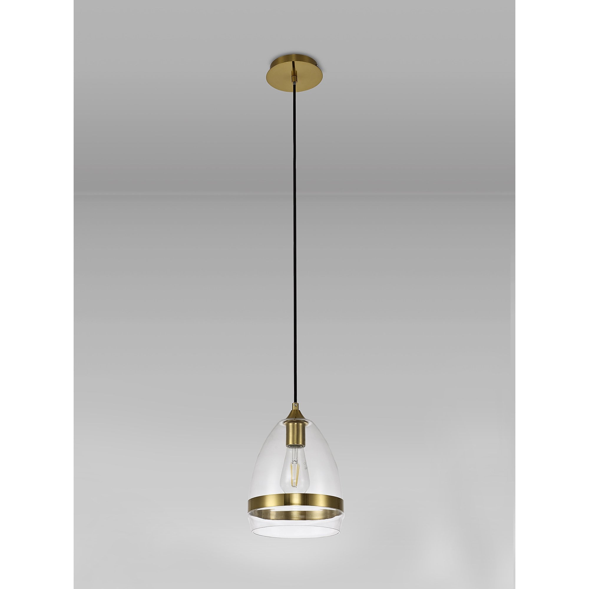 NL84219 Kane Pendant 20cm Cone Ancient Brass & Clear