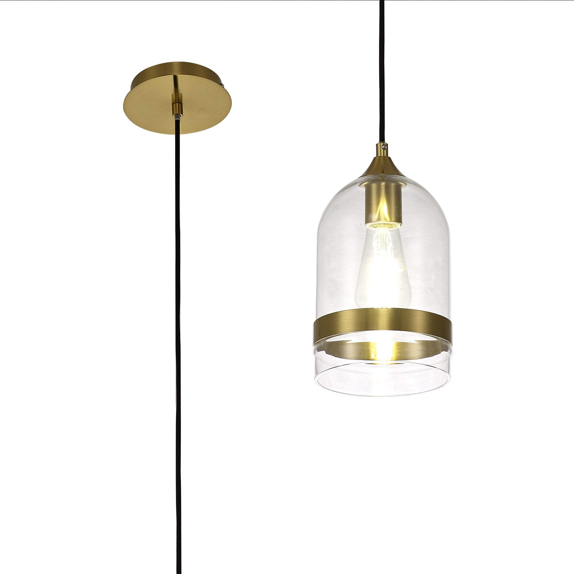 NL84229 Kane Pendant 15cm Dome Ancient Brass & Clear