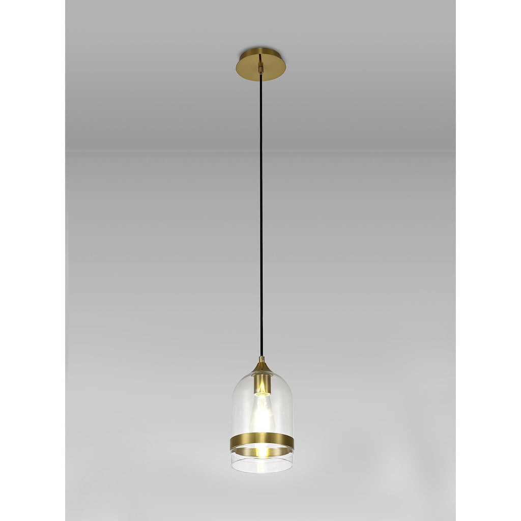 NL84229 Kane Pendant 15cm Dome Ancient Brass & Clear