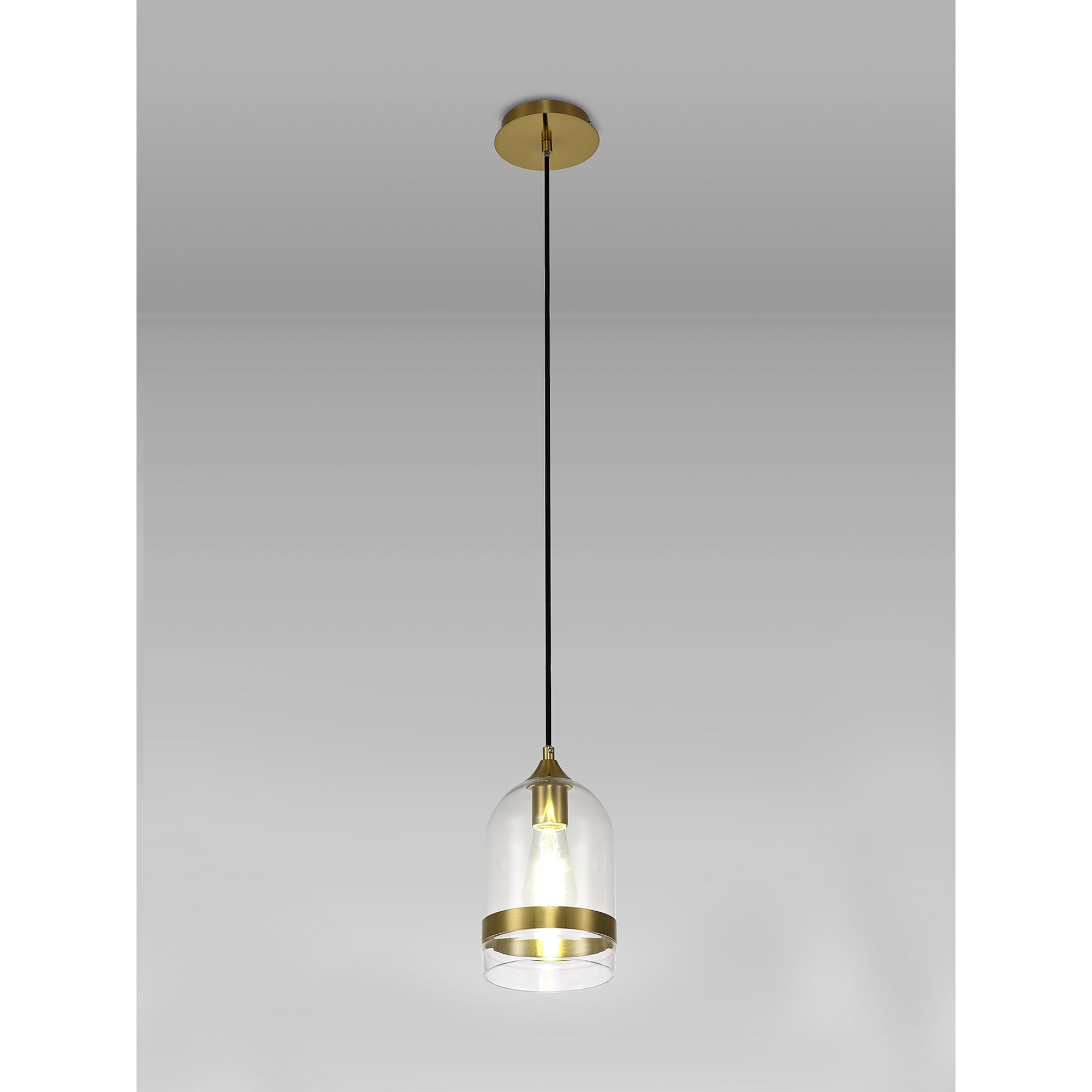 NL84229 Kane Pendant 15cm Dome Ancient Brass & Clear