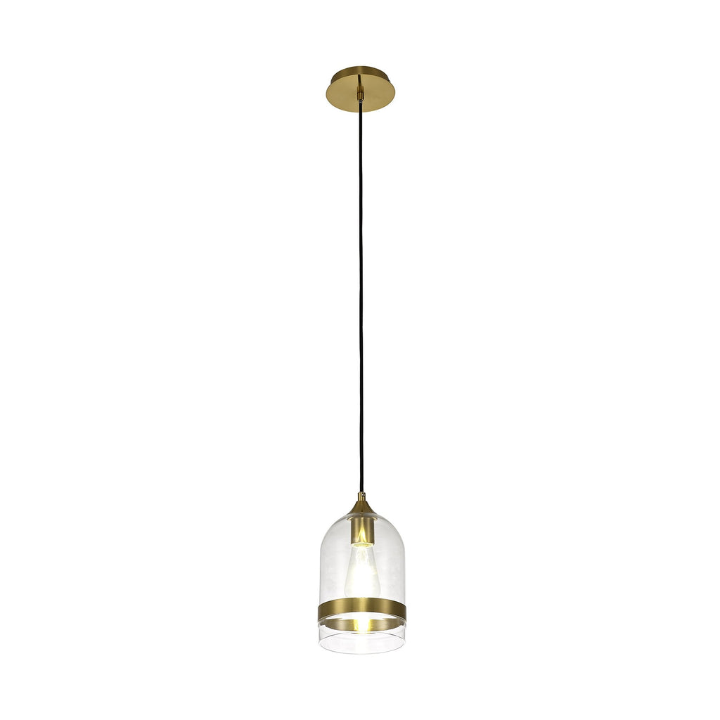 NL84229 Kane Pendant 15cm Dome Ancient Brass & Clear