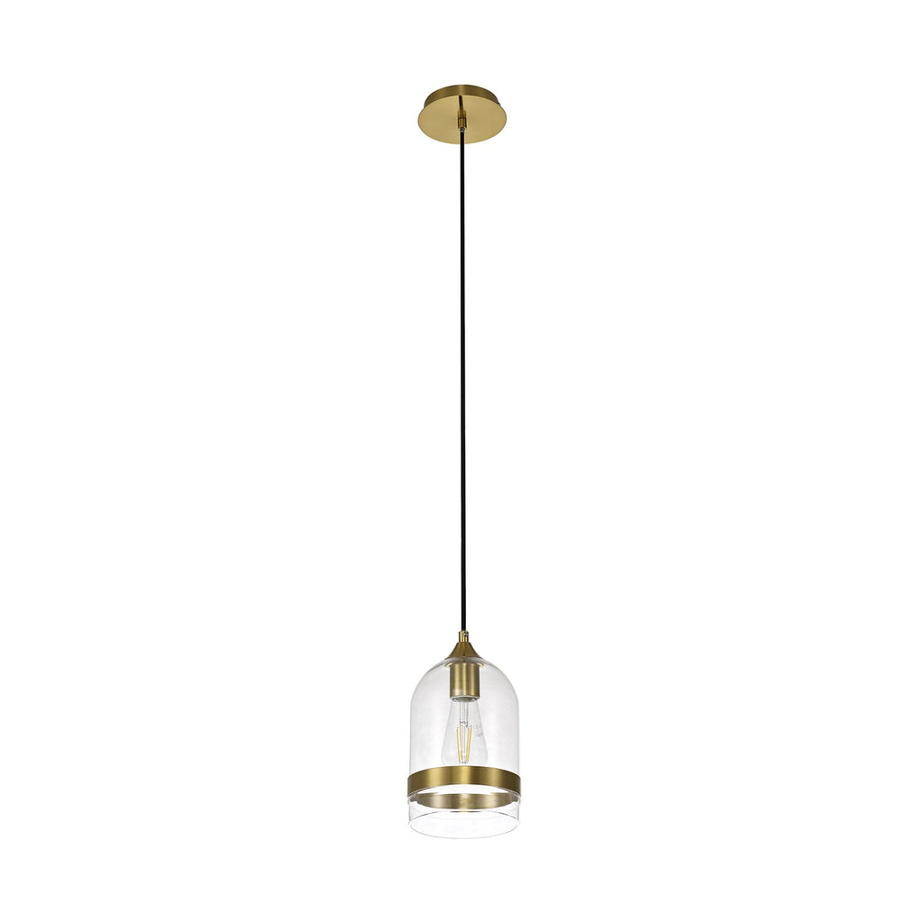 NL84229 Kane Pendant 15cm Dome Ancient Brass & Clear