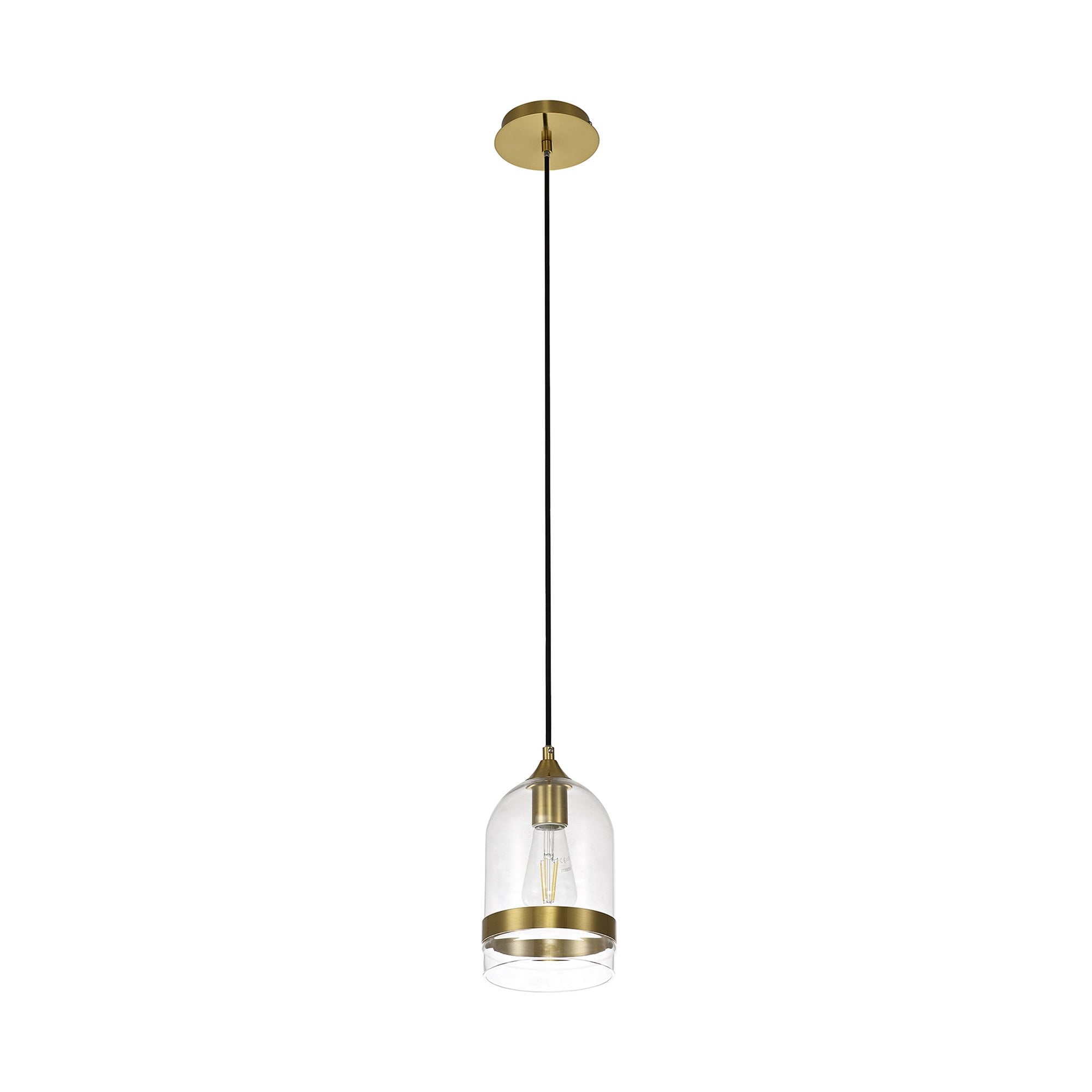 NL84229 Kane Pendant 15cm Dome Ancient Brass & Clear