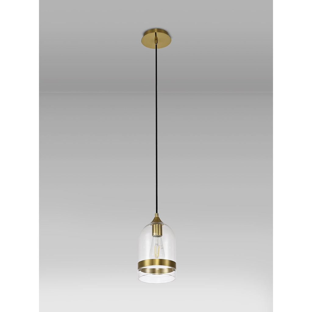 NL84229 Kane Pendant 15cm Dome Ancient Brass & Clear