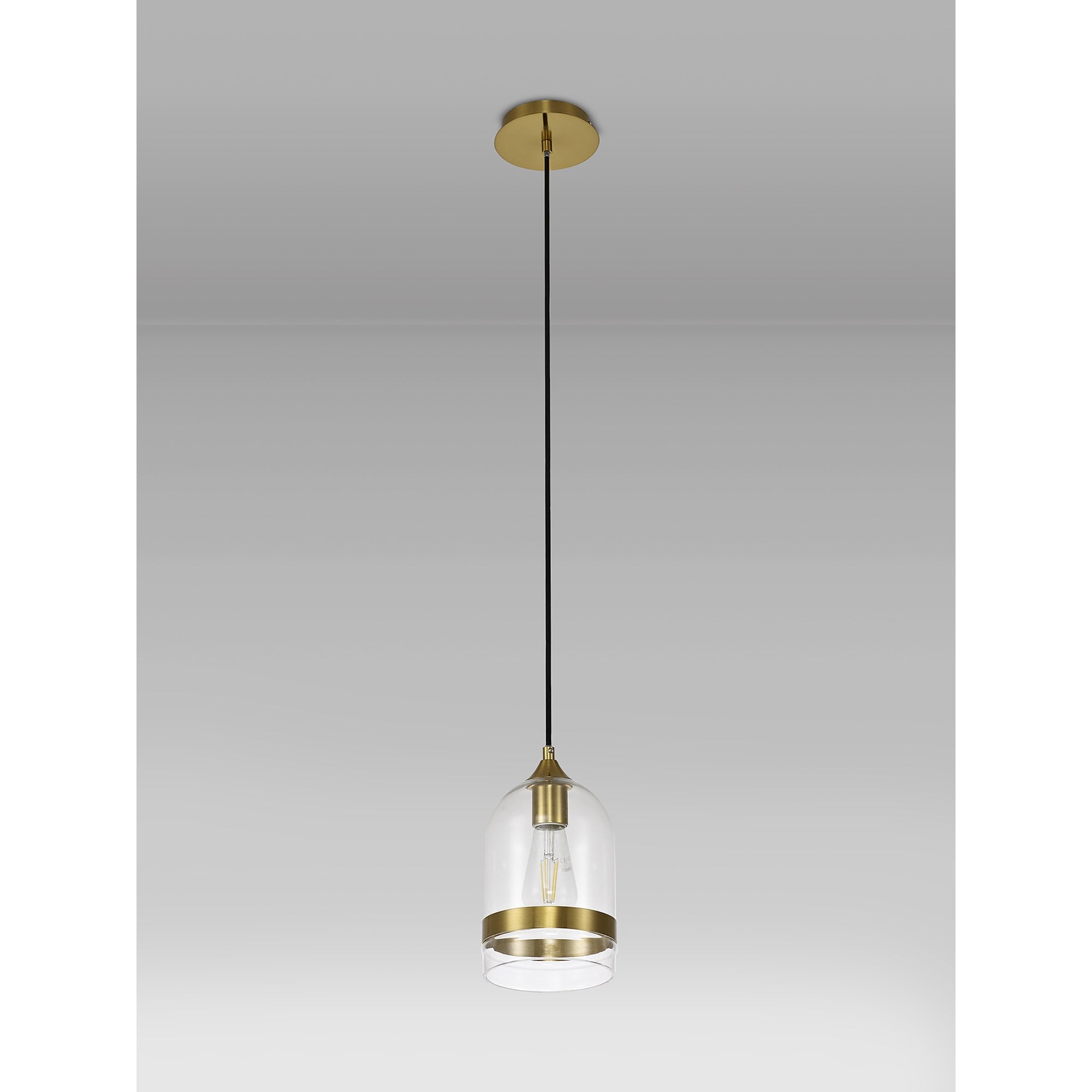 NL84229 Kane Pendant 15cm Dome Ancient Brass & Clear
