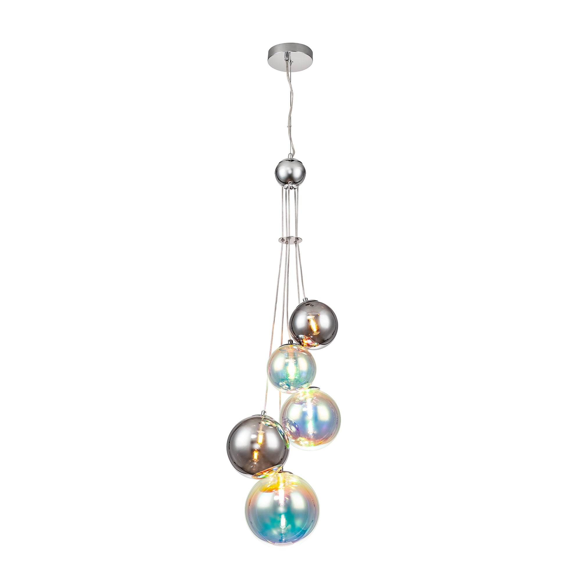 NL84279 Rome Pendant 5 Light Polished Chrome/Iridescent Glass