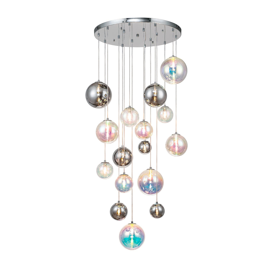 NL84289 Rome Pendant 16 Light Polished Chrome/Iridescent Glass
