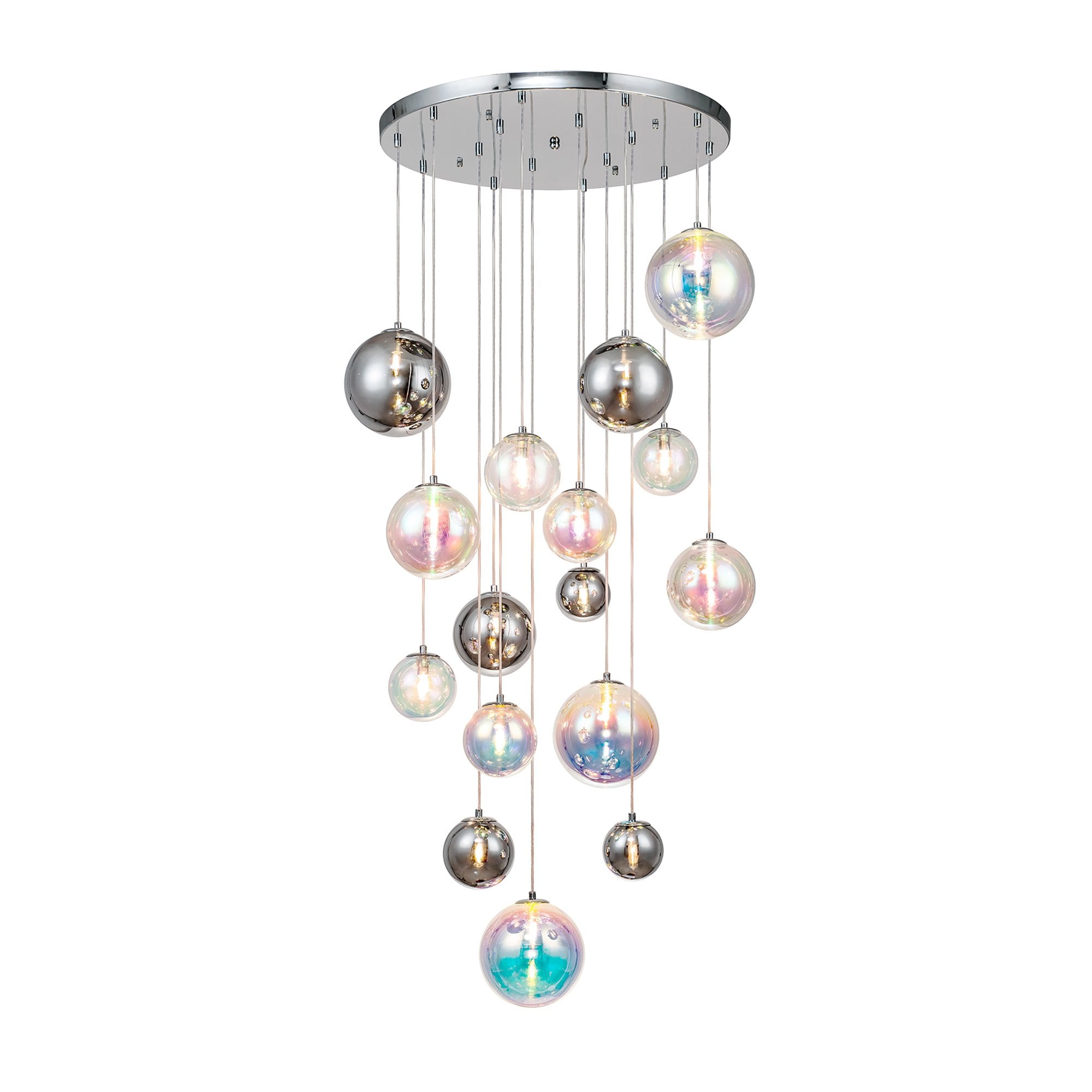 NL84289 Rome Pendant 16 Light Polished Chrome/Iridescent Glass