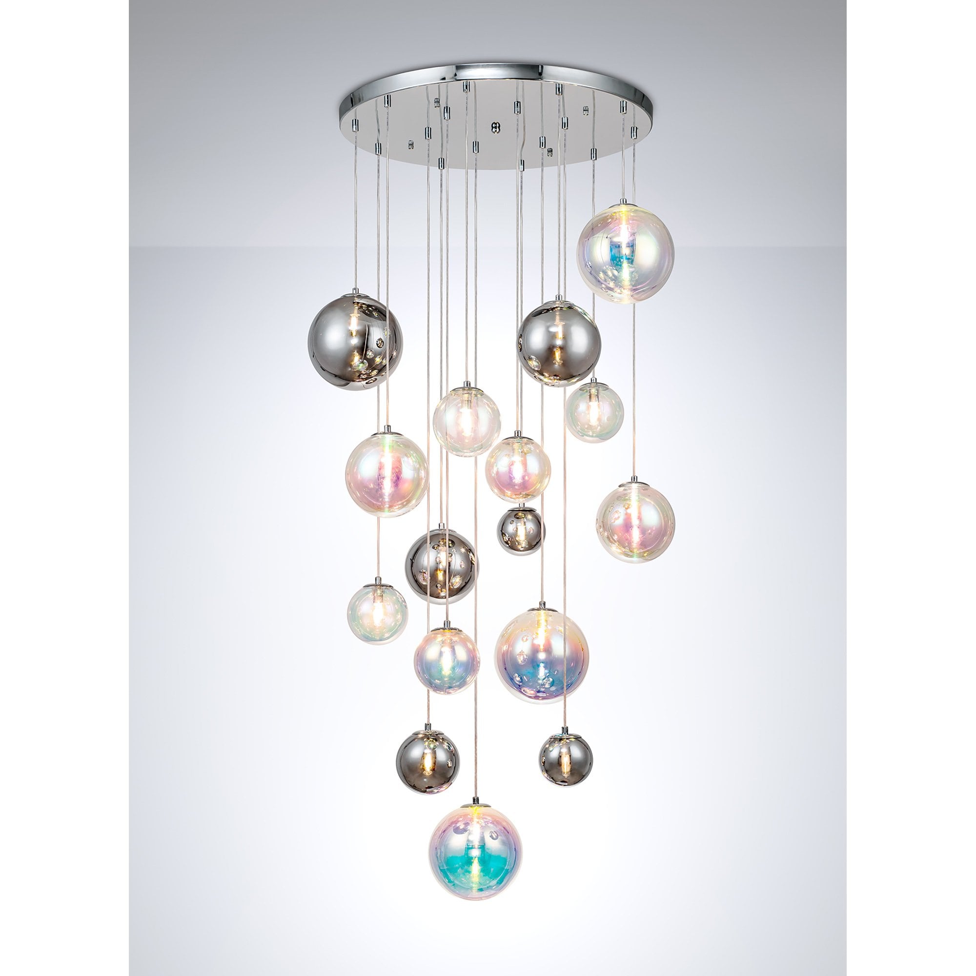 NL84289 Rome Pendant 16 Light Polished Chrome/Iridescent Glass