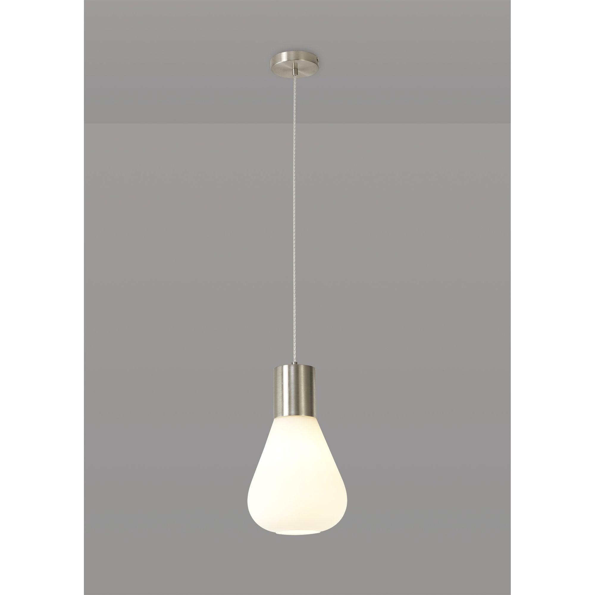 NL84639 Olivia Narrow Pendant Satin Nickel/Opal Glass & Clear Twisted Cable