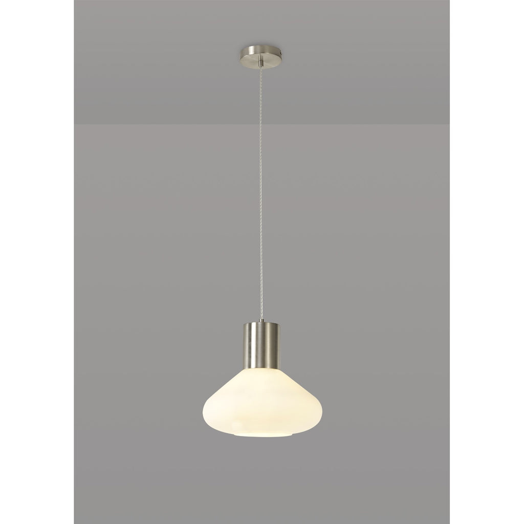 NL84649 Olivia Wide Pendant Satin Nickel/Opal Glass & Clear Twisted Cable