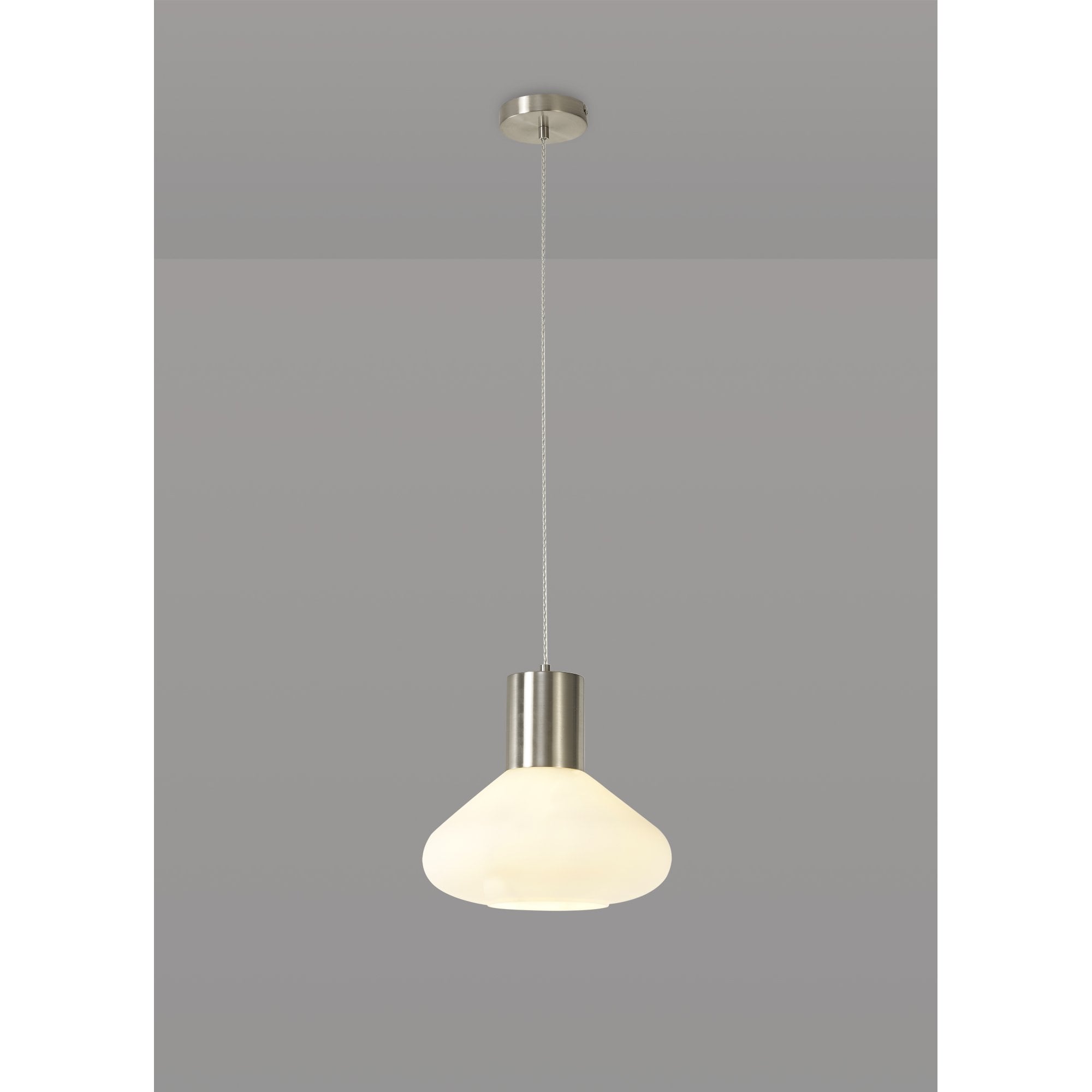 NL84649 Olivia Wide Pendant Satin Nickel/Opal Glass & Clear Twisted Cable