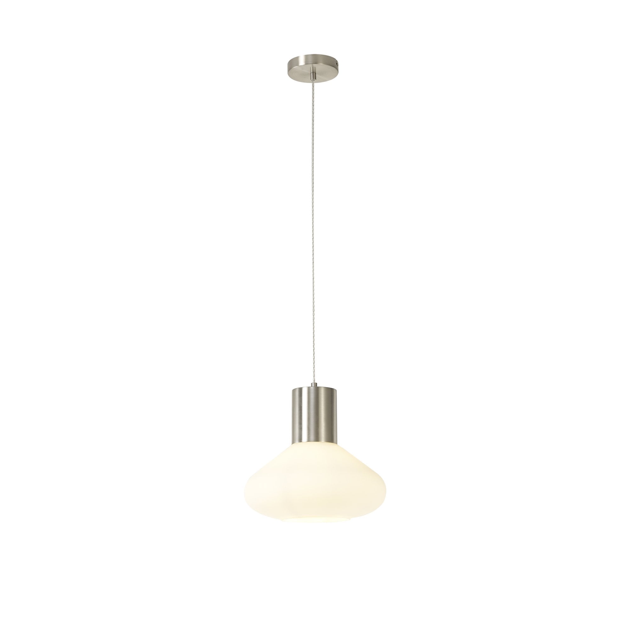 NL84649 Olivia Wide Pendant Satin Nickel/Opal Glass & Clear Twisted Cable