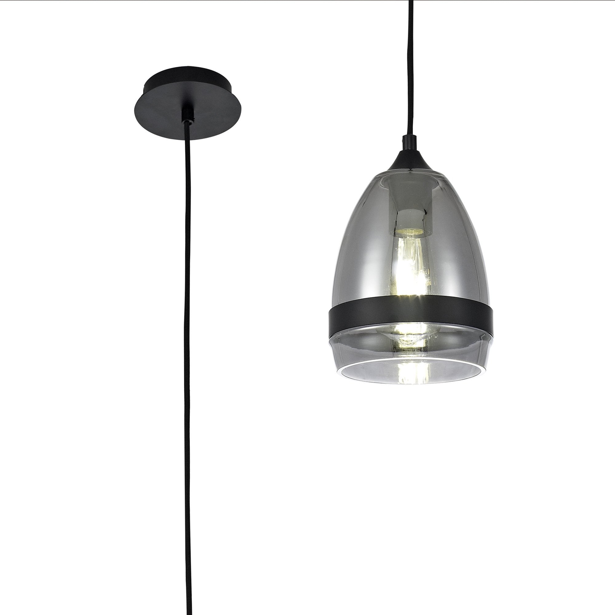 NL84849 Kane Pendant 15cm Cone Matt Black & Smoke